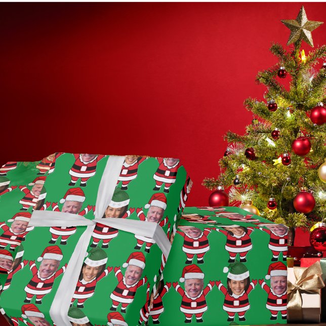 Papier Cadeau Drôle Joe Biden Kamala Harris Père Noël Visage Per (Créateur téléchargé)