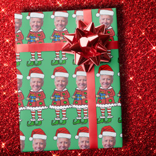 Papier Cadeau Drôle Joe Biden Personnalisé Visage Photo Elf Noël