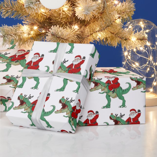 Papier Cadeau Drôle Joyeux Dinosaure de Noël Père Noël (Vacances)