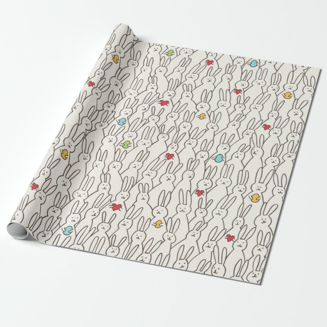 Papier Cadeau Drôle lapin cousu motif (Déroulé)