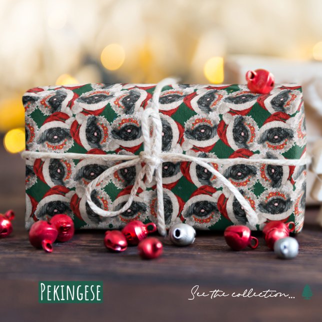 Papier Cadeau Drôle Motif de Noël Pekingese (Créateur téléchargé)