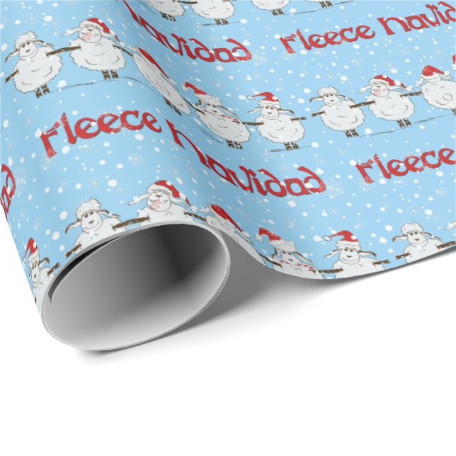 Papier Cadeau Drôle Mouton Fleece Navidad Horizontal Cadeau (Coin rond)