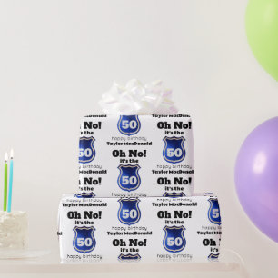 Papier Cadeau Drôle officier de police Badge 50e anniversaire