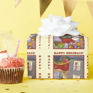 Papier Cadeau Drôle Père Noël Accident Pale Yellow Wrapper Papie