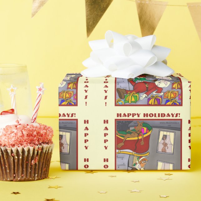 Papier Cadeau Drôle Père Noël Accident Pale Yellow Wrapper Papie (Fête d'anniversaire)