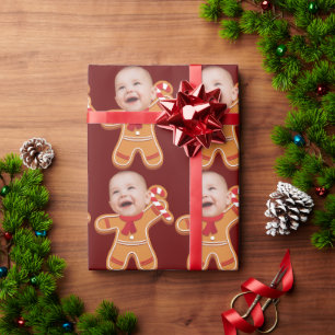 Papier Cadeau Drôle Personnalisé Photo Gingerbread Xmas bébé