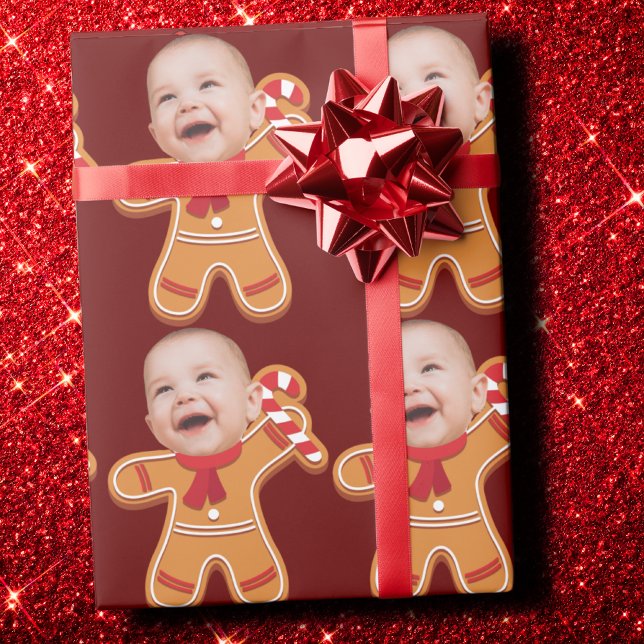 Papier Cadeau Drôle Personnalisé Photo Gingerbread Xmas bébé (Créateur téléchargé)
