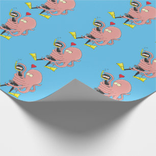 Papier Cadeau Drôle pieuvre embrasse plongeur dessin animé humou