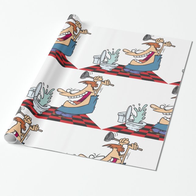 Papier Cadeau Drôle Plomber Débloquant Une Toilette (Déroulé)