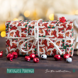 Papier Cadeau Drôle portugais Podengo Motif de Noël