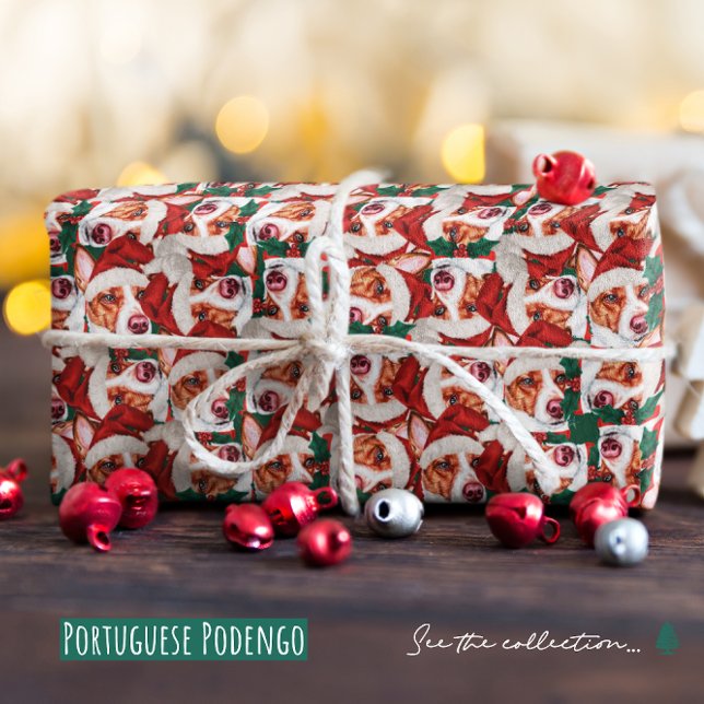 Papier Cadeau Drôle portugais Podengo Motif de Noël (Créateur téléchargé)