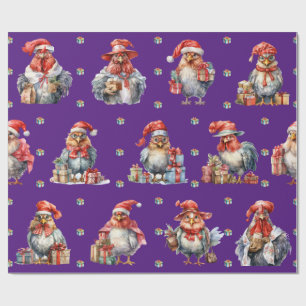 Papier Cadeau Drôle Poulet Noël Vacances Magasins Purple