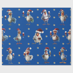 Papier Cadeau Drôle Poulet Noël Vacances Vins Fête Bleu