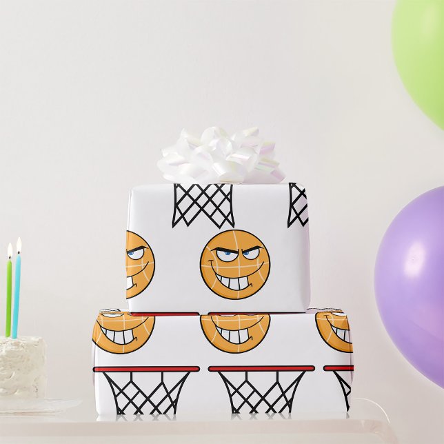 Papier Cadeau Drôle souriant Basketball visage Dunking (Créateur téléchargé)