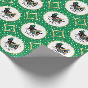 Papier Cadeau Drôle St. Patrick's Day Dachshund (noir & bronzage