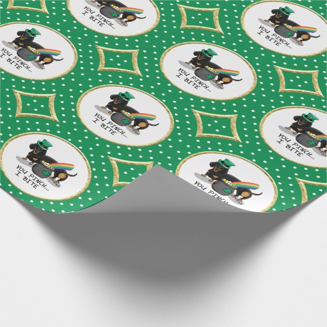 Papier Cadeau Drôle St. Patrick's Day Dachshund (noir & bronzage (Coin)