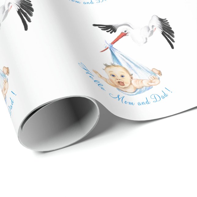 Papier Cadeau Drôle Stork et Baby shower Enveloppement Papier Ca (Coin rond)