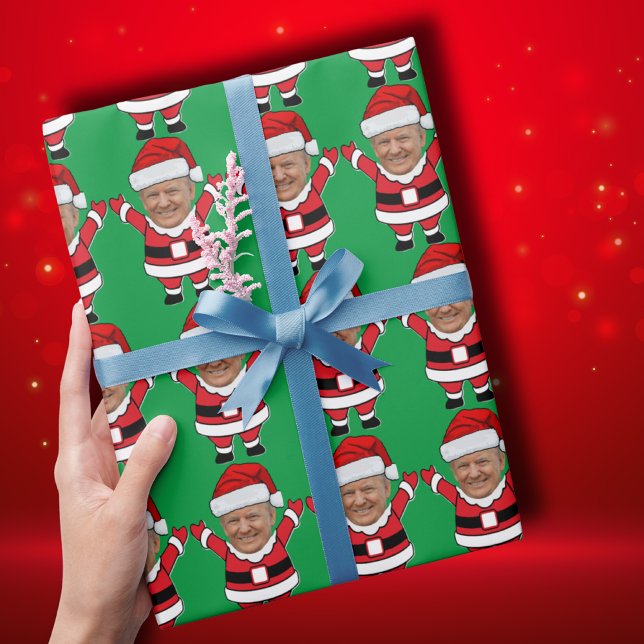 Papier Cadeau Drôle Trump Custom Face Photo Père Noël Head (Créateur téléchargé)