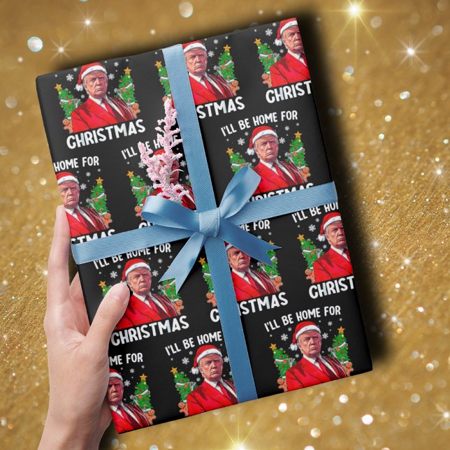 Papier Cadeau Drôle Trump Santa Hat Je serai à la maison pour No (Créateur téléchargé)