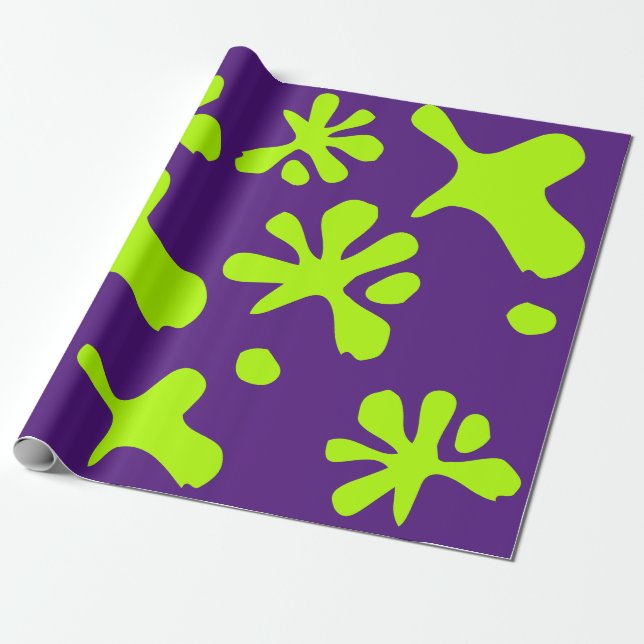 Papier Cadeau Drôle violet violet néon vert citron motif enfants (Déroulé)
