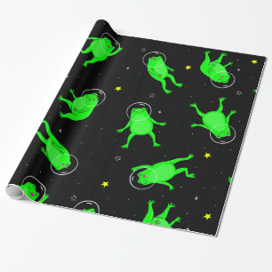Papier Cadeau drôles astronautes grenouilles espace noir