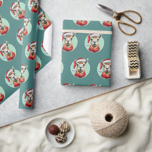 Papier Cadeau Drôles d'animaux pour Noël - Lama 1