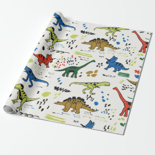Papier Cadeau drôles de dinosaures motif couleur graphique