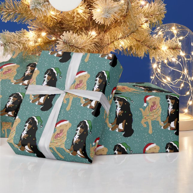 Papier Cadeau Dudley Labrador et Bernese Christmas  (Vacances)