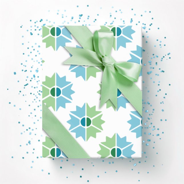 Papier Cadeau Duo Starburst en vert et aqua (Créateur téléchargé)