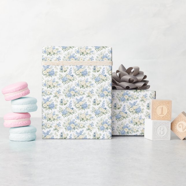 Papier Cadeau Dusty Blue Cream Florals Wedding Bridal Shower (Baby Shower)