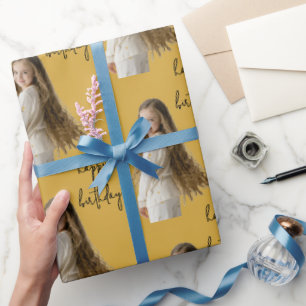 Papier Cadeau Dusty Mustard & Custom Birthday texte et photo -