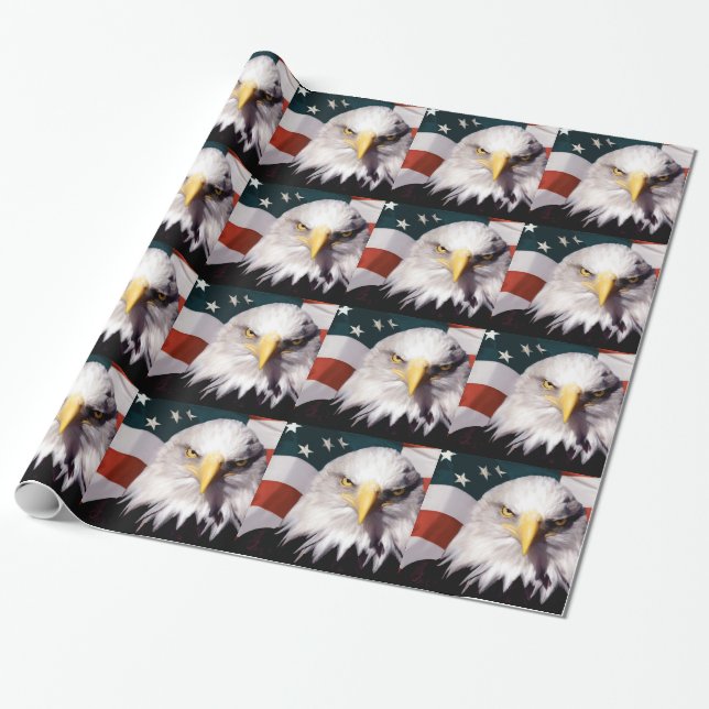 Papier Cadeau Eagle chauve américain avec le drapeau (Déroulé)