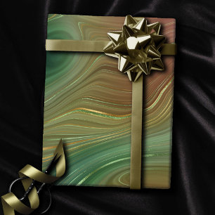 Papier Cadeau Earthy Emerald Strata   Agate d'encre verte et dor