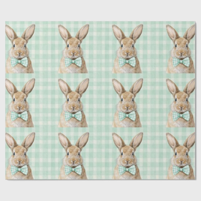 Papier Cadeau Easter Bunny Plaid Pattern Wrapping Paper (Plat)