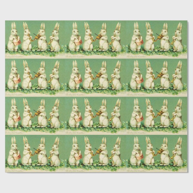 Papier Cadeau EASTER WHITE RABBIT ORCHESTRA Music Making Rabbits (Plat)
