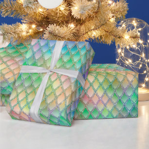 Papier Cadeau Écaille de dragon arc-en-ciel pastel scintillant e