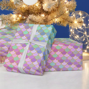 Papier Cadeau Écaille de sirène dégradé arc-en-ciel et paillette