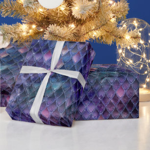 Papier Cadeau Écailles de Dragon Pailletées et Ombrées de Violet