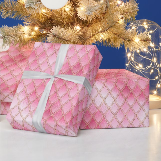 Papier Cadeau Écailles de dragon rose vif (Vacances)