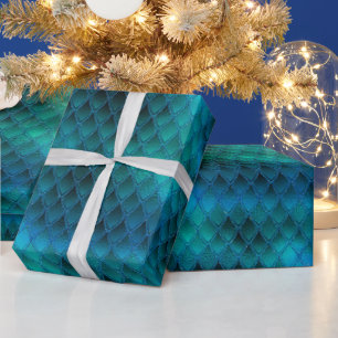 Papier Cadeau Écailles de dragon scintillantes sarcelle et paill