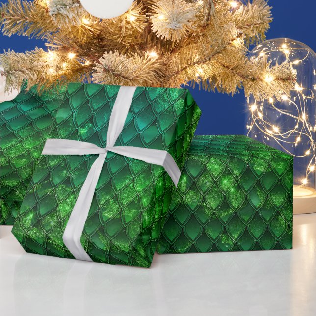 Papier Cadeau Écailles de dragon vert foncé (Vacances)