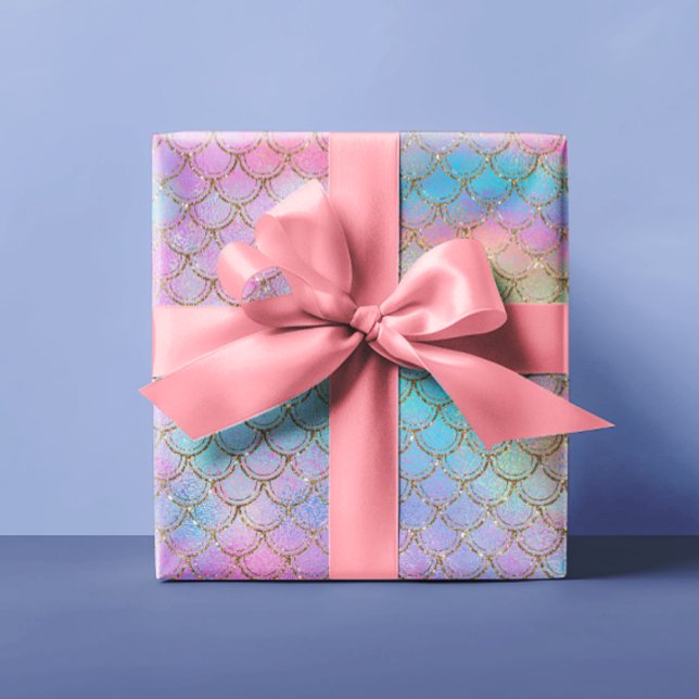 Papier Cadeau Écailles de sirène pastel dragonne couleur vive (Créateur téléchargé)