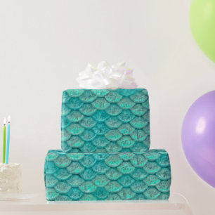 Papier Cadeau Écailles de sirène vert de mer turquoise