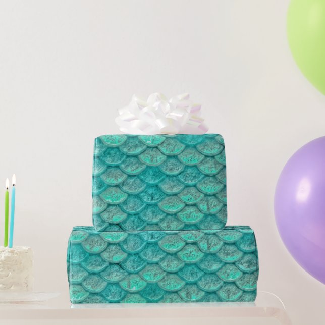 Papier Cadeau Écailles de sirène vert de mer turquoise (Cadeaux de fête)