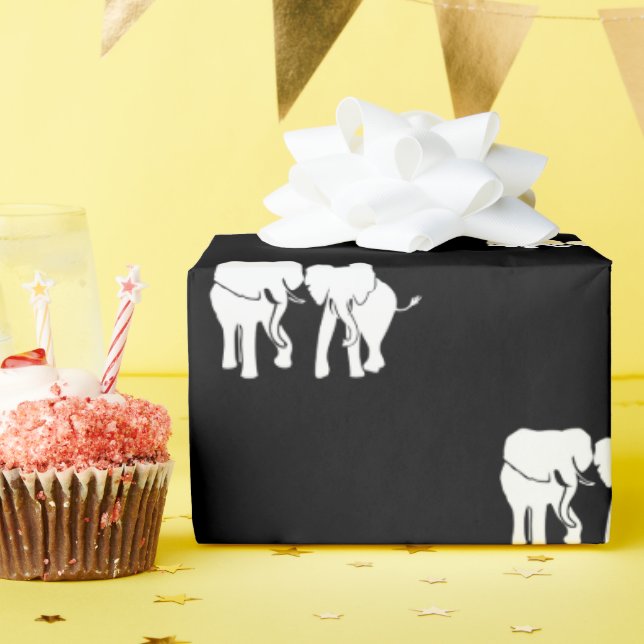 Papier Cadeau Échange cadeau d'éléphant noir et blanc (Fête d'anniversaire)