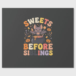Papier Cadeau Échange de bonbons d'Halloween entre frères et sœu