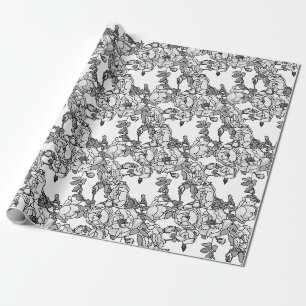 Papier Cadeau Échelle de gris de branche de rose
