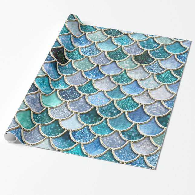 Papier Cadeau Échelles argentées de sirène de parties (Déroulé)