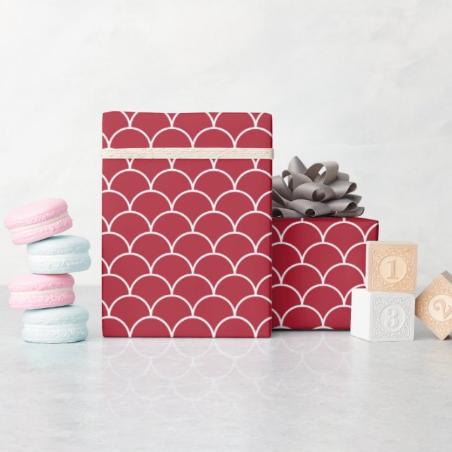 Papier Cadeau Échelles de poisson rouge de Noël motif (Baby Shower)