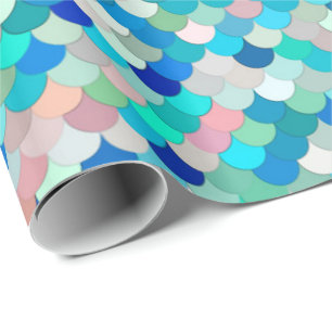 Papier Cadeau Échelles de sirène, Aqua, rose de Shell, et coba